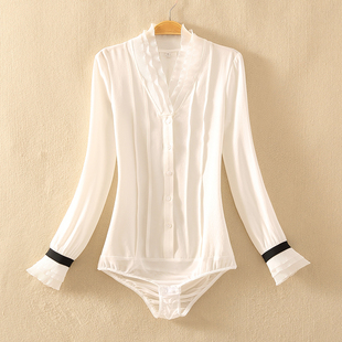 花苞领雪纺别致连体衣 设计感小众轻熟喇叭袖 早春衬衣女装 2021新款