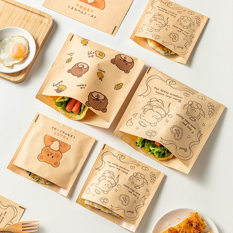 手抓饼包装一次性纸袋食品级防油防水包装盒家用淋膜打包盒三明治