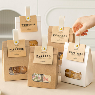 开窗透明礼品袋雪花酥糖果饼干鲜花结婚送伴手礼物手提拎牛皮纸袋