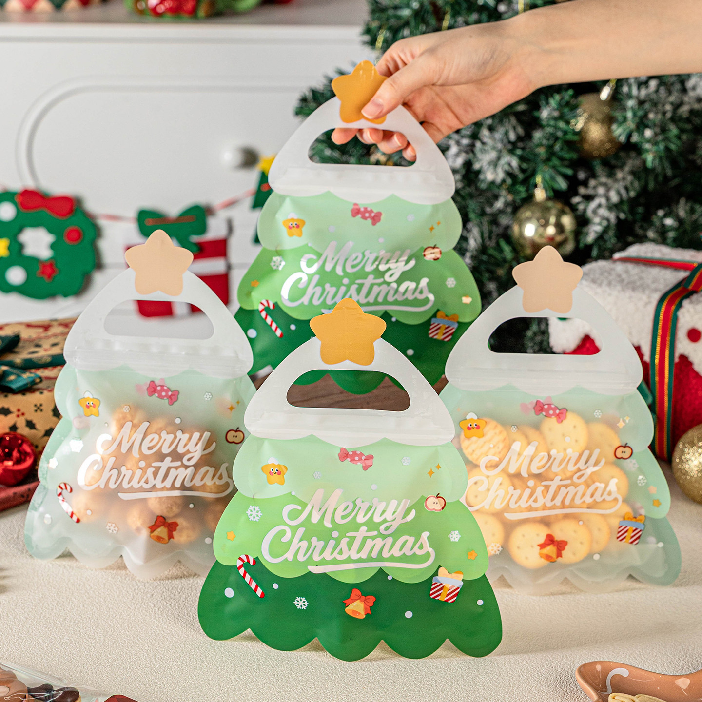 圣诞饼干包装袋2025新款雪花酥自封密袋烘焙牛轧糖果曲奇磨砂拉链