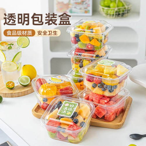 水果打包盒一次性果切餐盒加厚PET食品级方形透明包装野餐外带盒