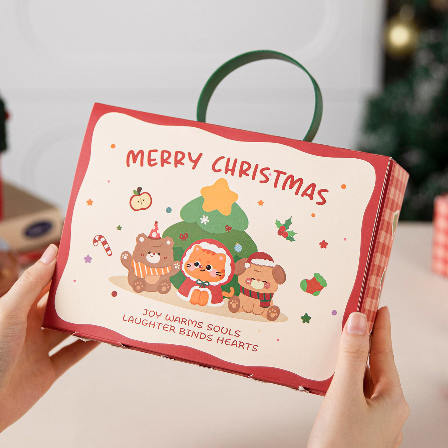 圣诞礼盒空盒礼物品袋平安夜苹果包装节立体创意手提糖果雪花酥纸