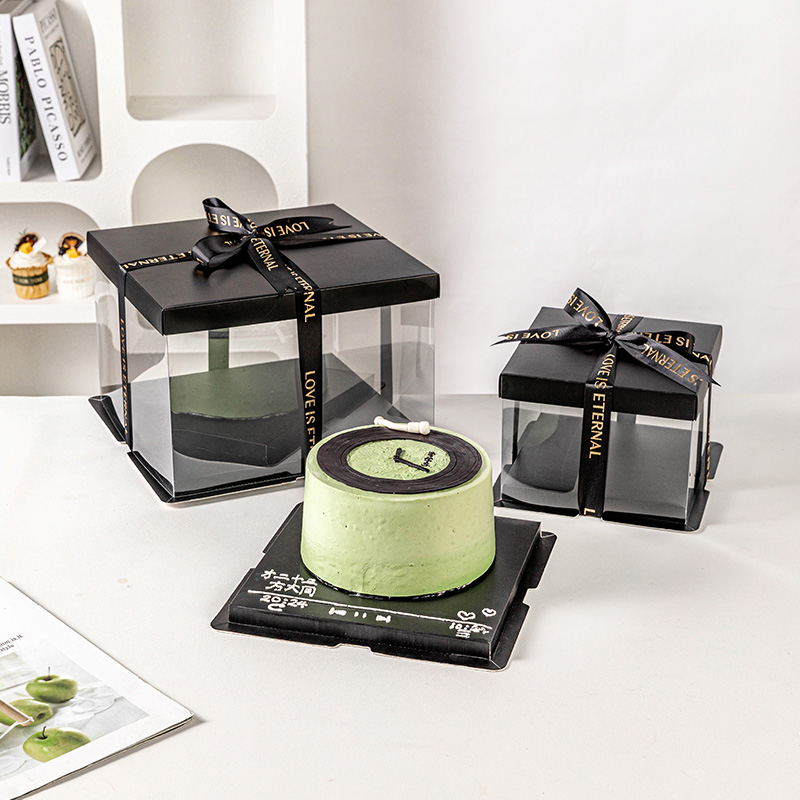 黑色蛋糕盒子包装盒透明生日6寸四寸4六5八8十10加高12打包零食礼