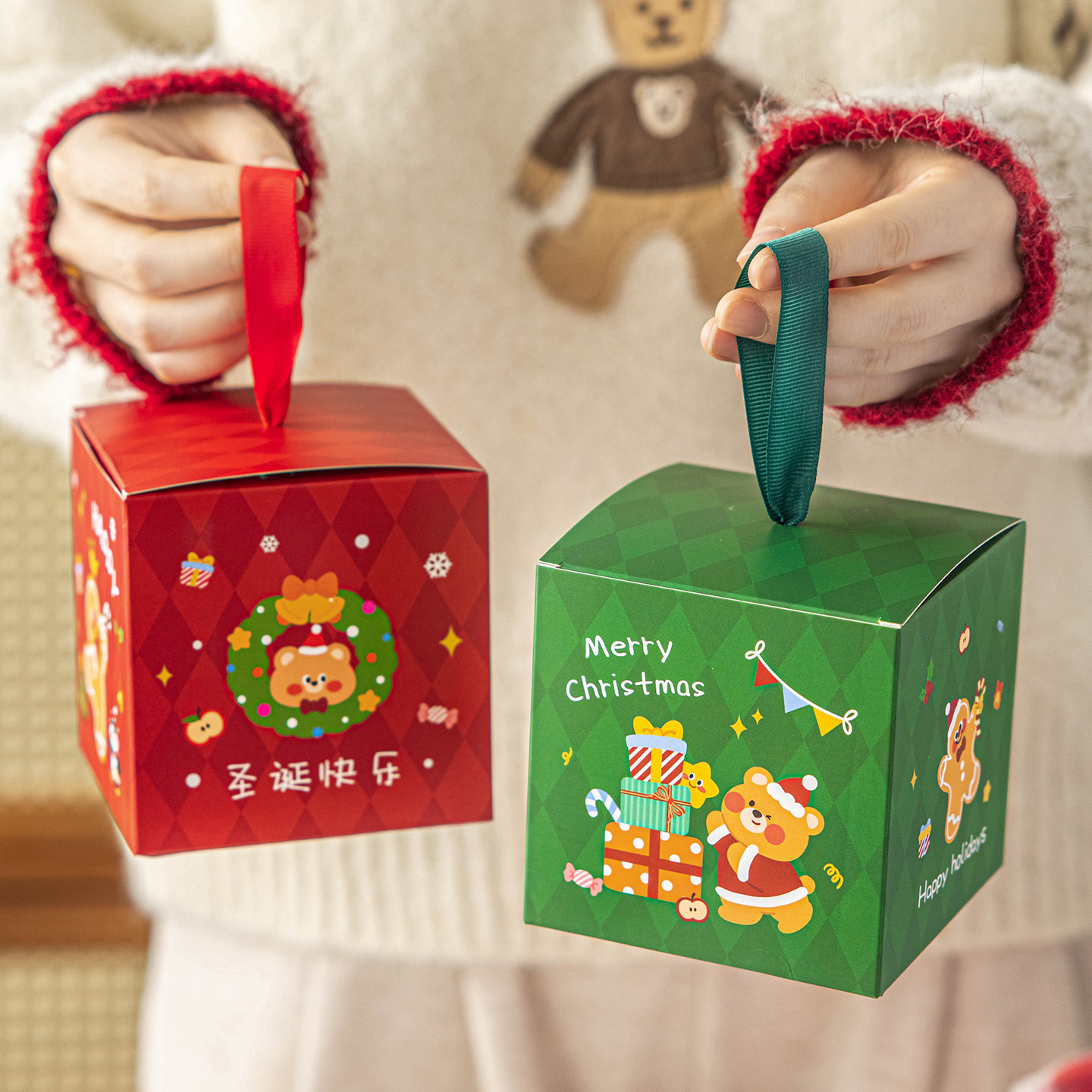 圣诞礼品盒平安果手提空袋子迷你小儿童夜节送伴手物饼干糖果包装