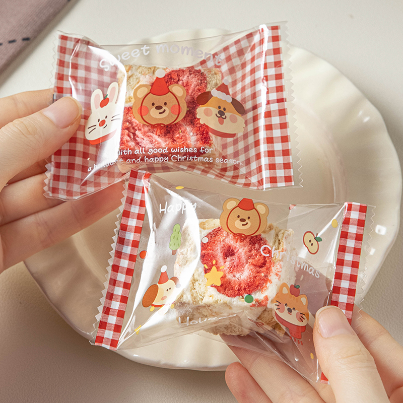 圣诞雪花酥饼干曲奇独立小包装袋子封口机单透明牛轧太妃糖果