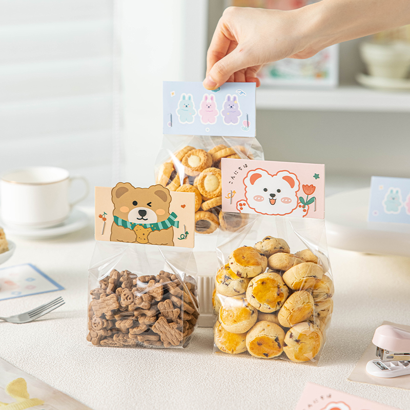 烘焙饼干卡头包装袋子甜品雪花酥糖果透明打包小立体折页平口可爱