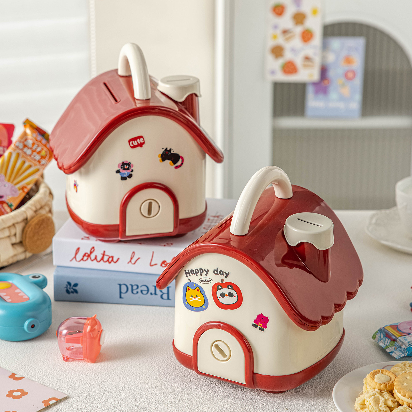 新款存钱罐开学季儿童可爱小房子储蓄盒带锁钱箱送女男孩节日礼物