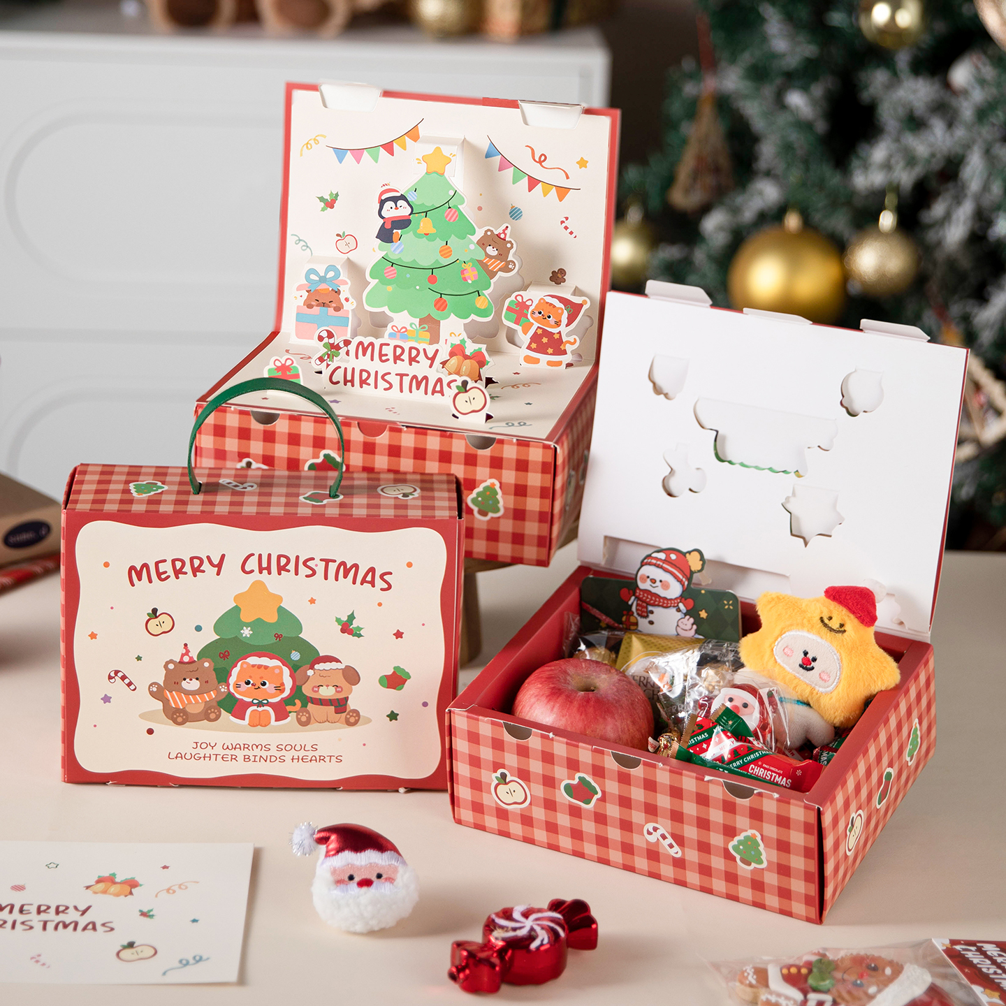 圣诞礼盒空盒礼物品袋平安夜苹果包装节立体创意手提糖果雪花酥纸