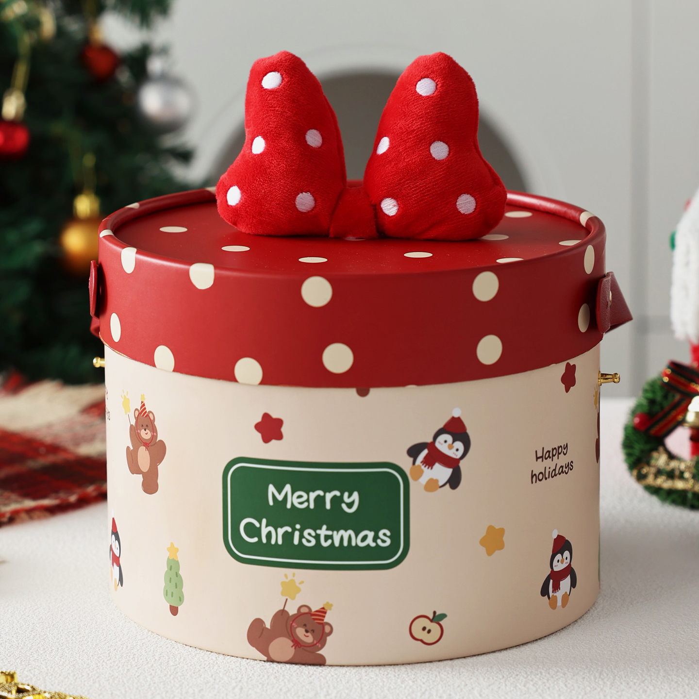 圣诞礼盒空盒礼物品袋平安夜苹果包装蝴蝶结抱抱桶节手提糖果零食