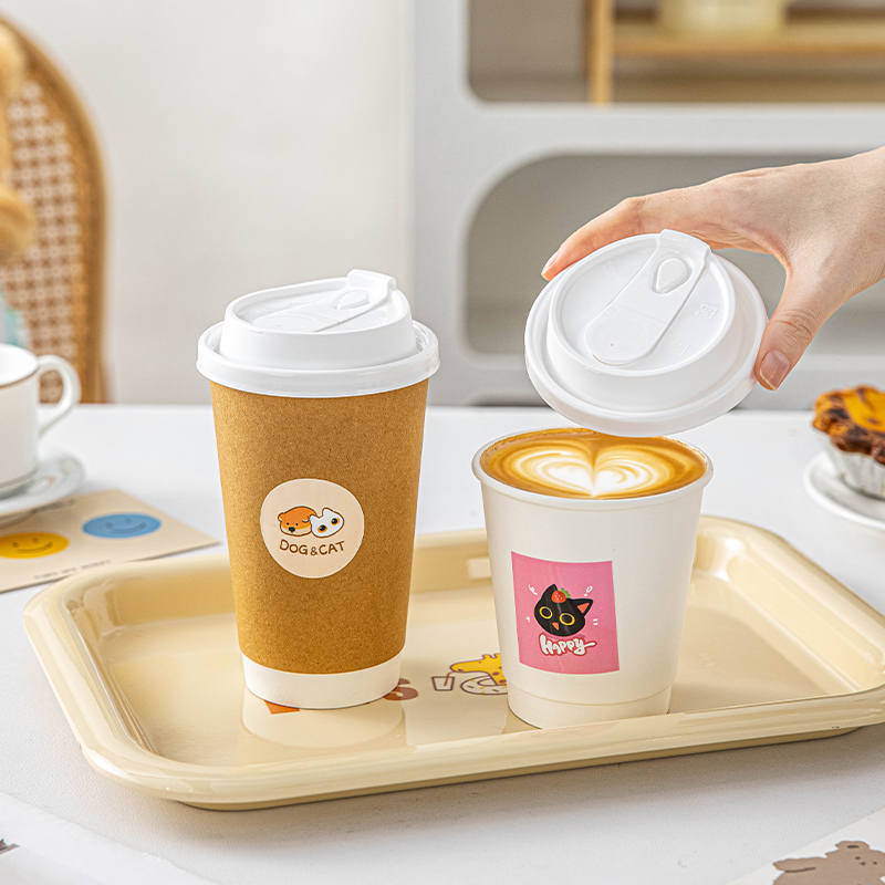 咖啡杯子一次性牛皮纸杯食品级家用加厚带盖奶茶豆浆热饮杯外带