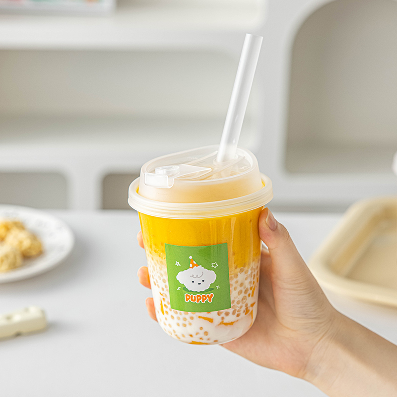 一次性杨枝甘露即弃杯子带盖咖啡家用自制果汁饮料奶茶店专用塑料