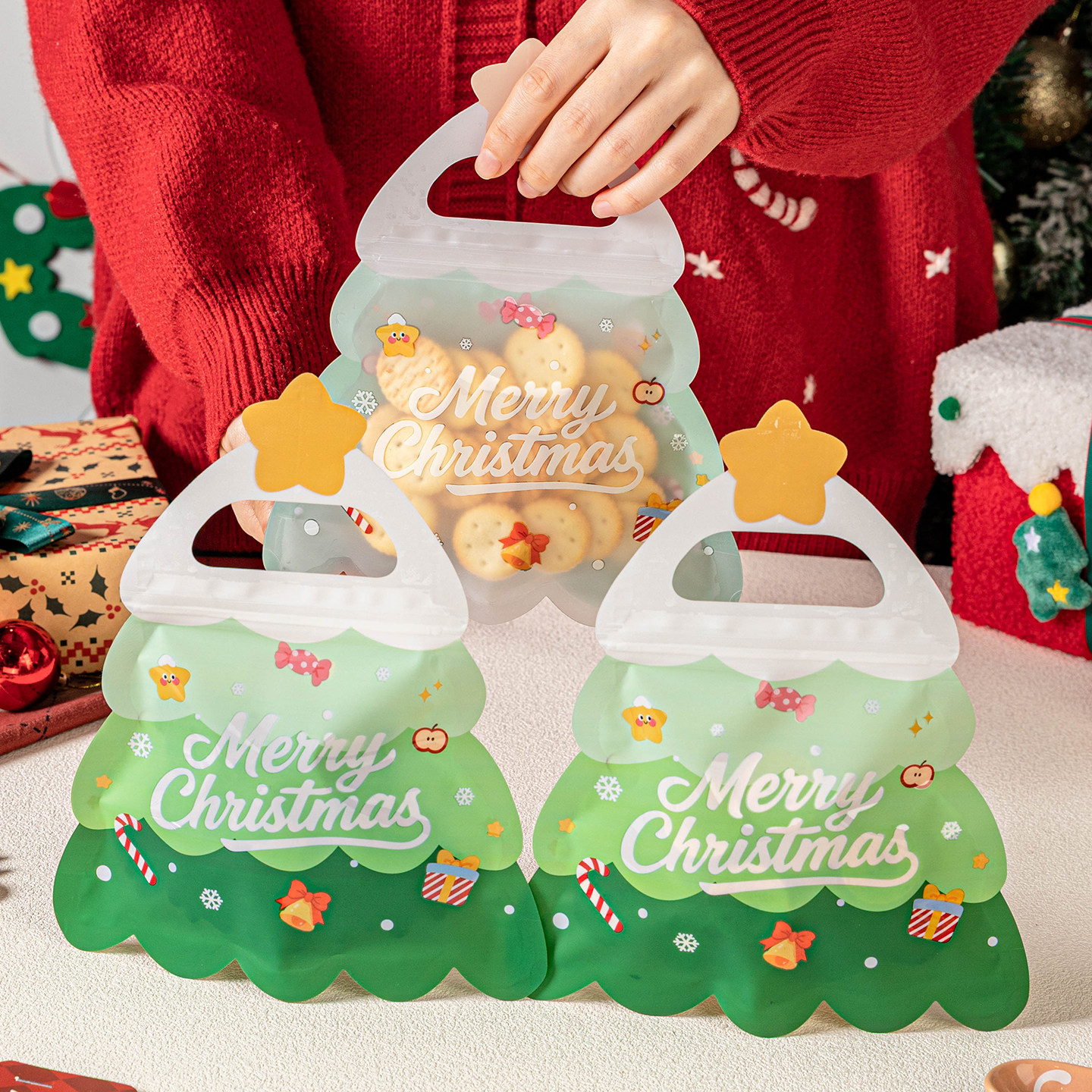 圣诞饼干包装袋2025新款雪花酥自封密袋烘焙牛轧糖果曲奇磨砂拉链