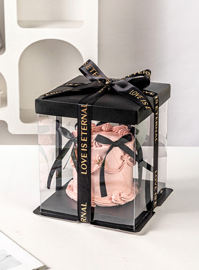 黑色蛋糕盒子包装盒透明生日6寸四寸4六5八8十10加高12打包零食礼