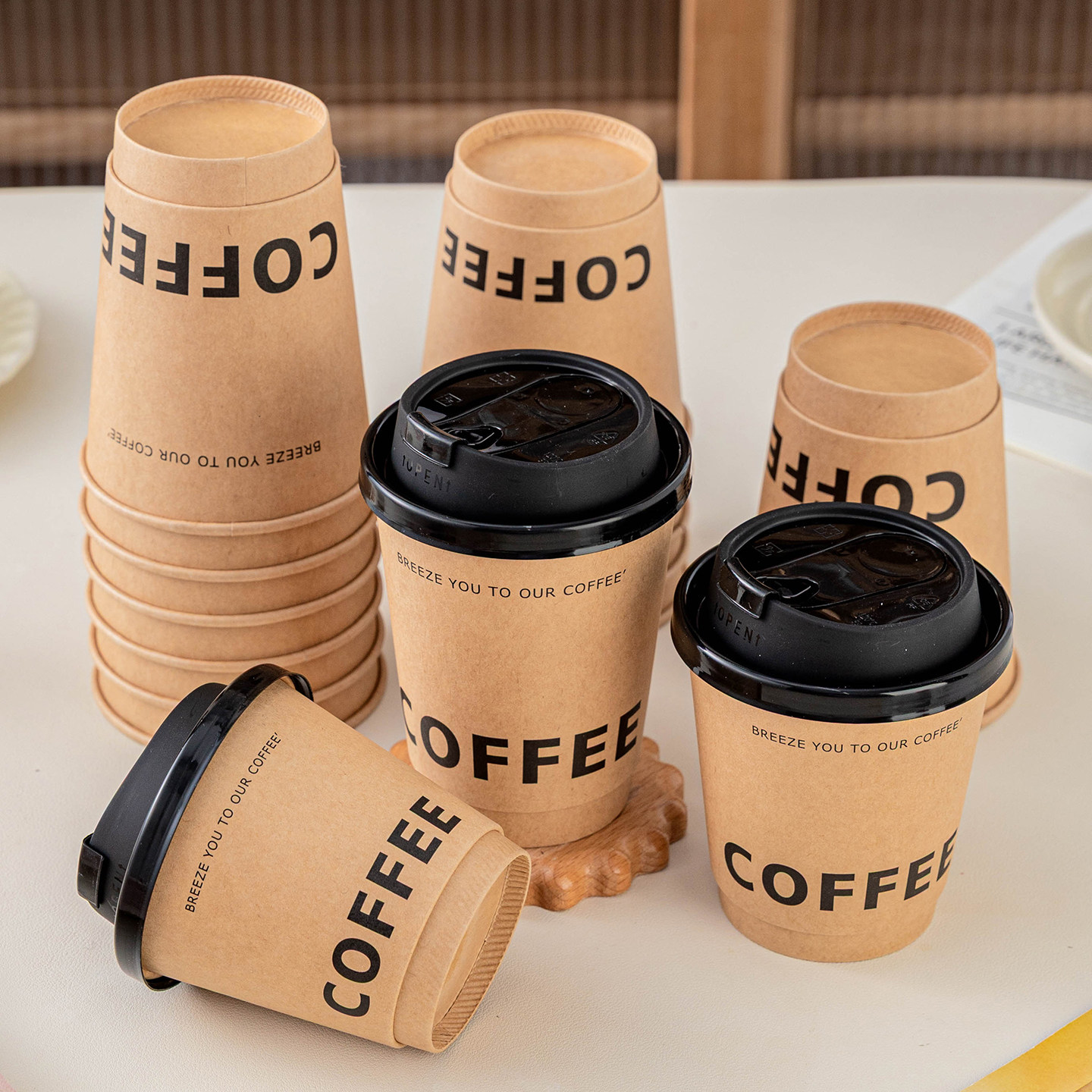 咖啡杯子一次性纸杯家用加厚食品级热饮带盖子豆浆高级感精致外带