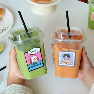 食品级咖啡奶茶水杯子一次性的带盖家用塑饮品料外带透明便携即弃