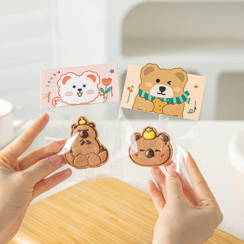 烘焙饼干卡头包装袋甜品雪花酥牛轧糖果透明打包袋子立体折页平口
