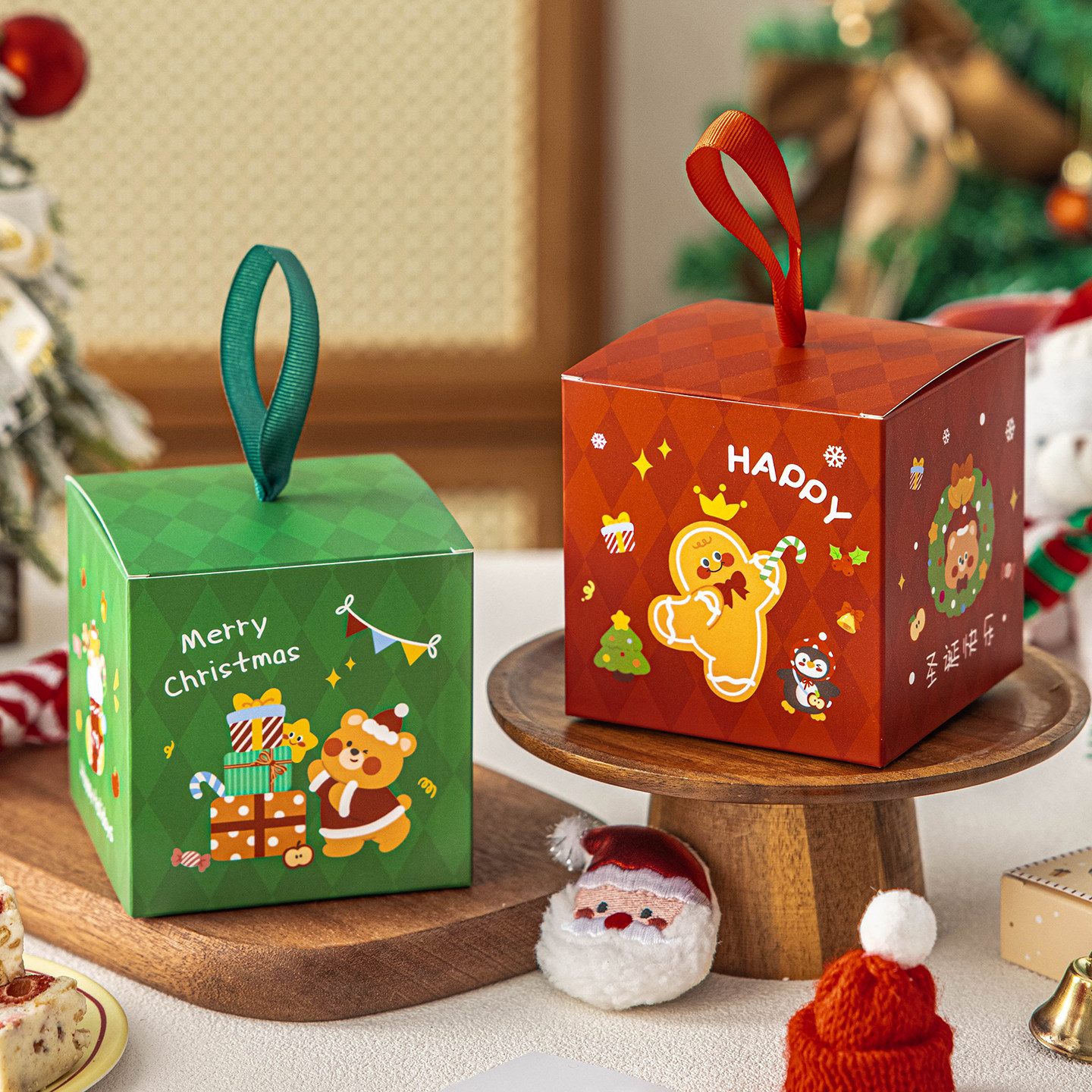圣诞礼品盒平安果手提空袋子迷你小儿童夜节送伴手物饼干糖果包装