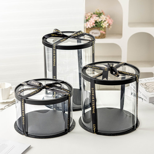 装蛋糕包装盒子生日黑色圆形透明4四6六8八寸打加高一次性双层的