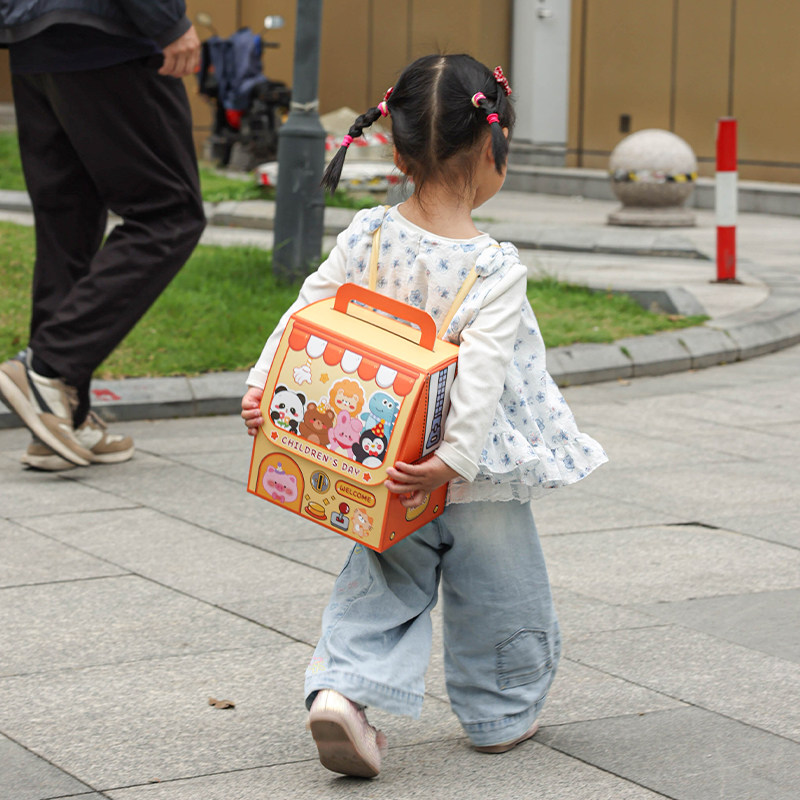 儿童手提卡通包装盒可爱动物图案礼品盒幼儿园点心盒卡通图案便携
