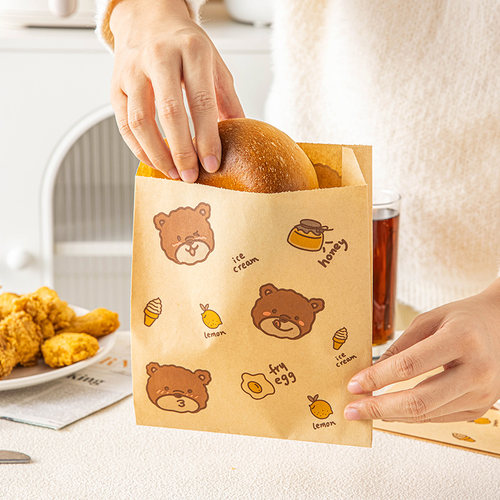 手抓饼纸袋早餐面包装三明治汉堡肉夹馍煎饼打包袋免折叠淋膜纸