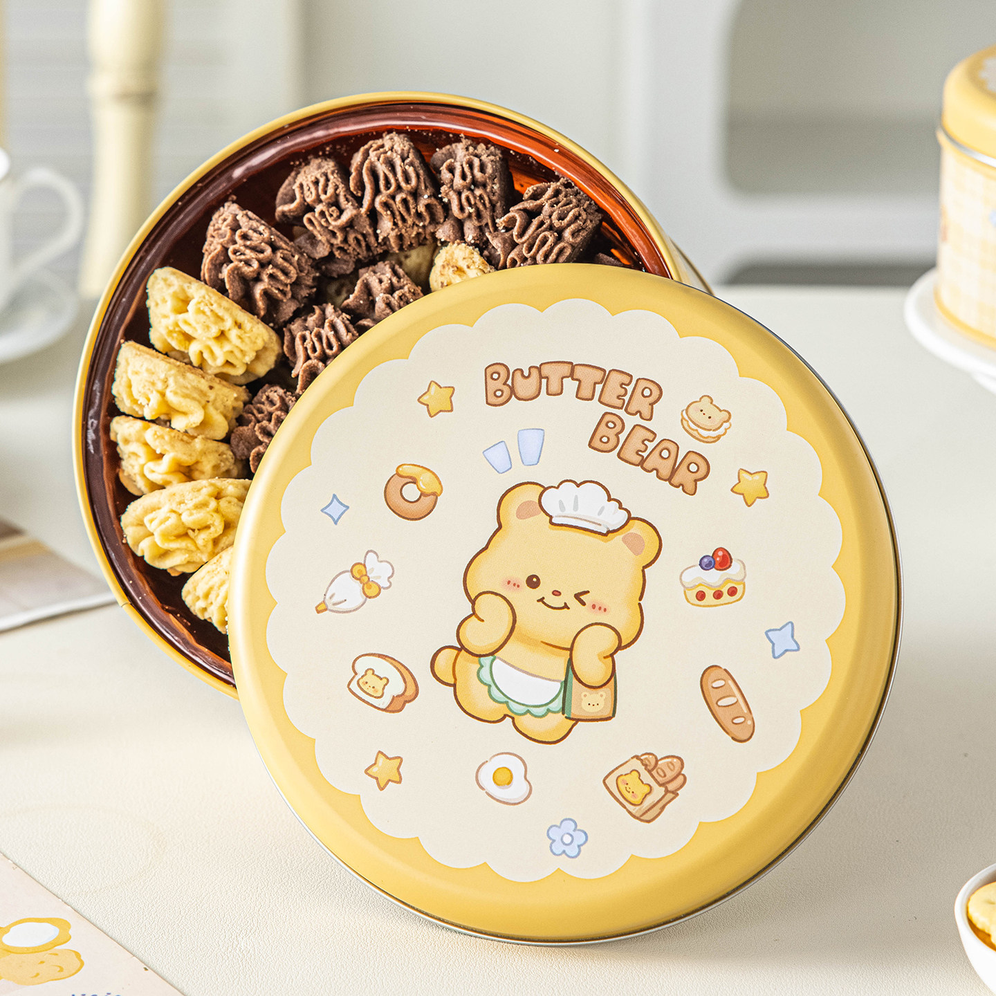 曲奇饼干罐包装马口铁盒圆形空烘焙巧克力小点心雪花酥糖储存收纳