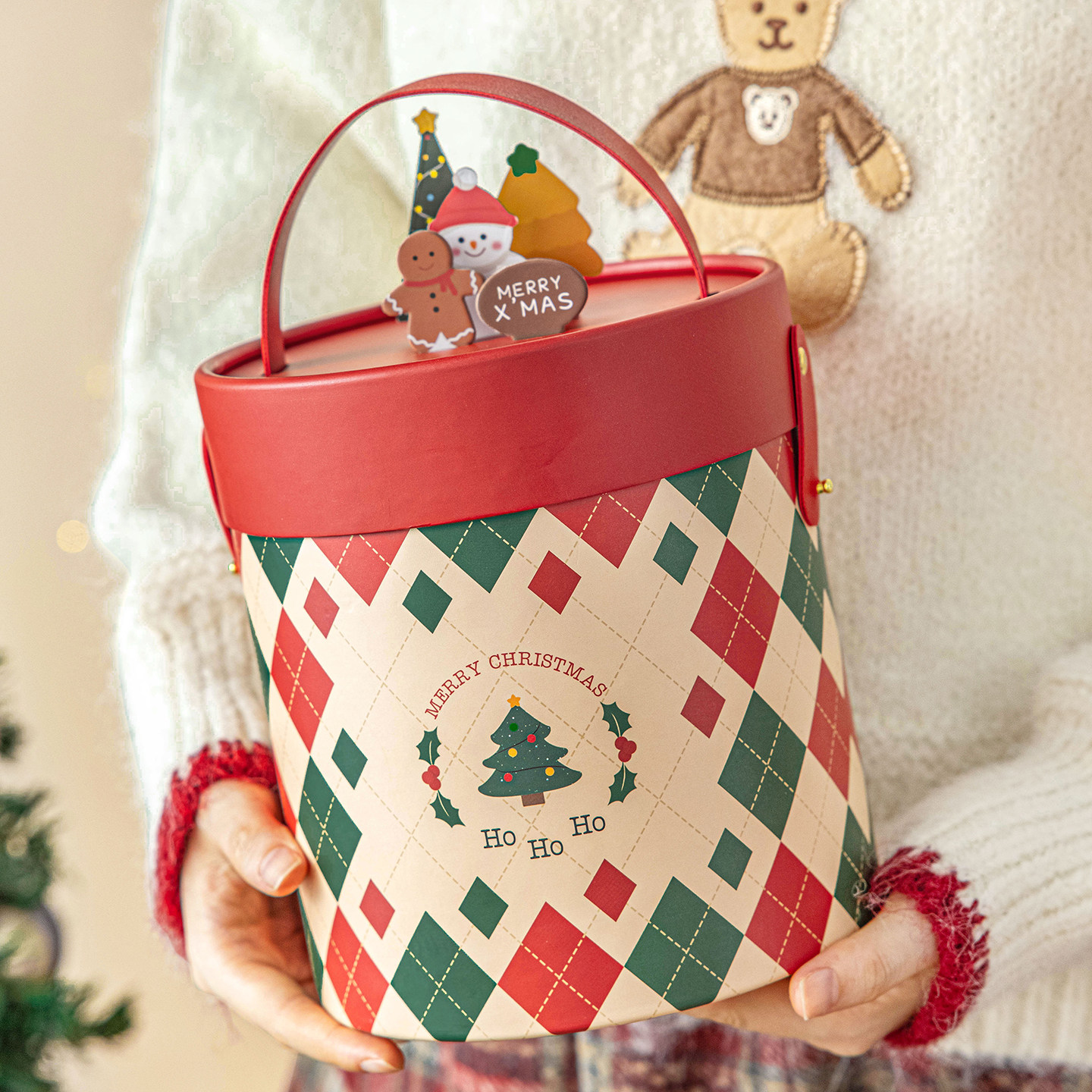 圣诞礼盒空盒高级感大号饼干包装伴手物糖果抱抱桶2025新款平安夜