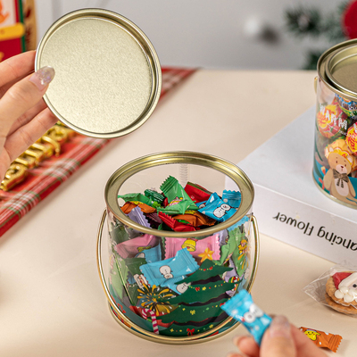 圣诞饼干罐曲奇烘焙糖果礼物品桶平安夜苹果礼盒节透明零食手提拎
