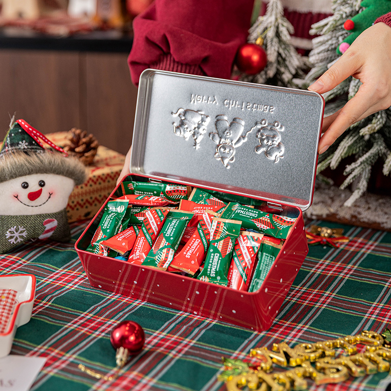 圣诞节日糖果包装盒子空伴手礼物品打包盒烘焙饼干雪花酥长方形铁