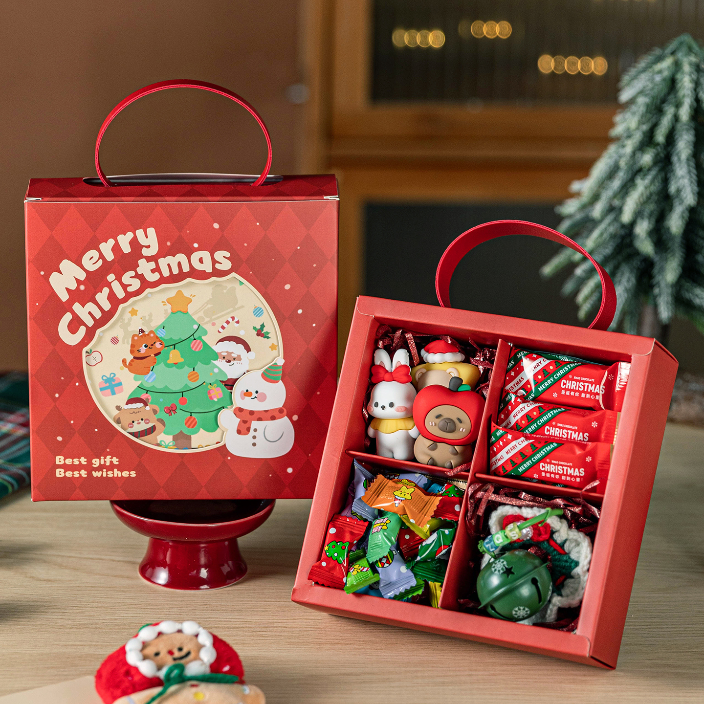 圣诞礼盒空盒礼物品袋平安夜苹果包装耶诞节创意手提糖果雪花酥纸