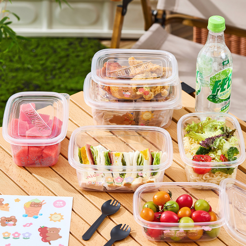 大容量透明长方形露营水果盒食品级带盖塑料外卖打包装饭盒一次性