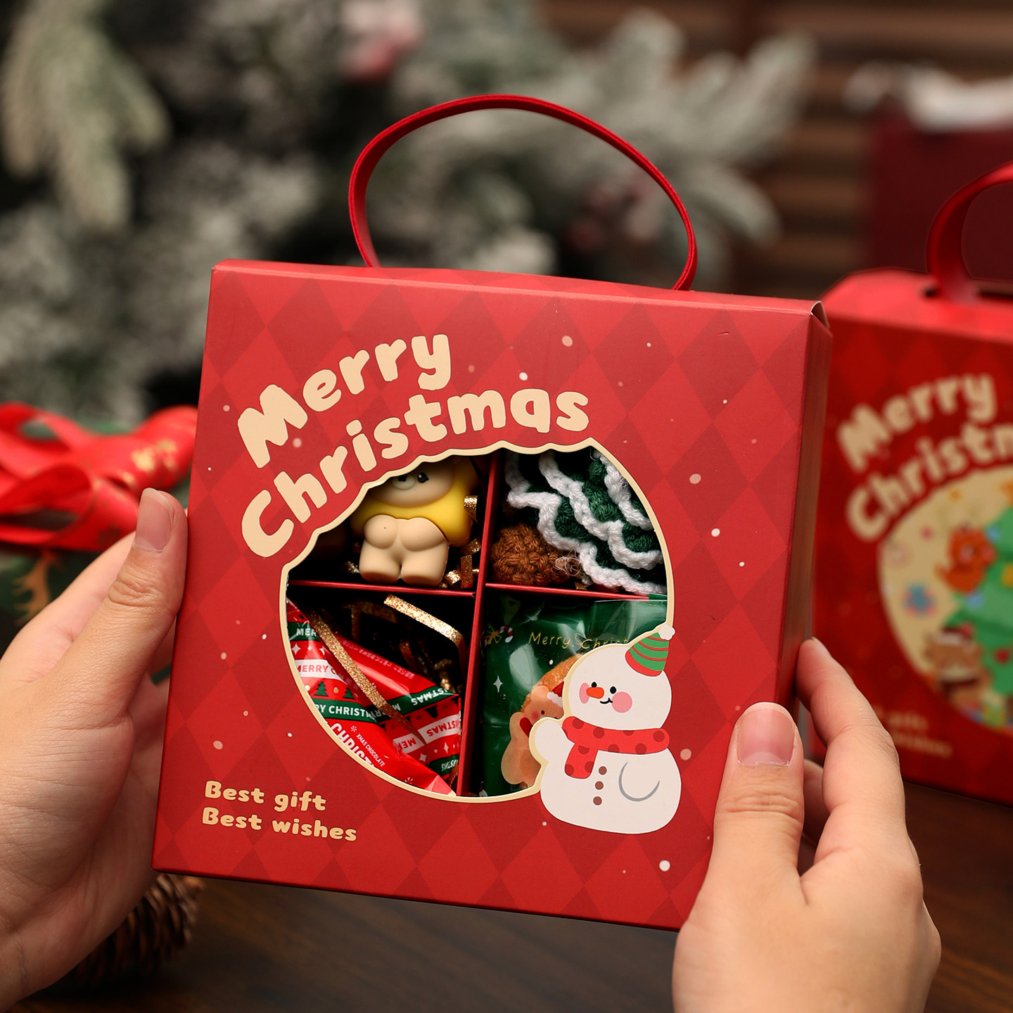 2025新款圣诞节礼品盒空盒子平安苹果包装饰抱抱桶糖果饼干高级感