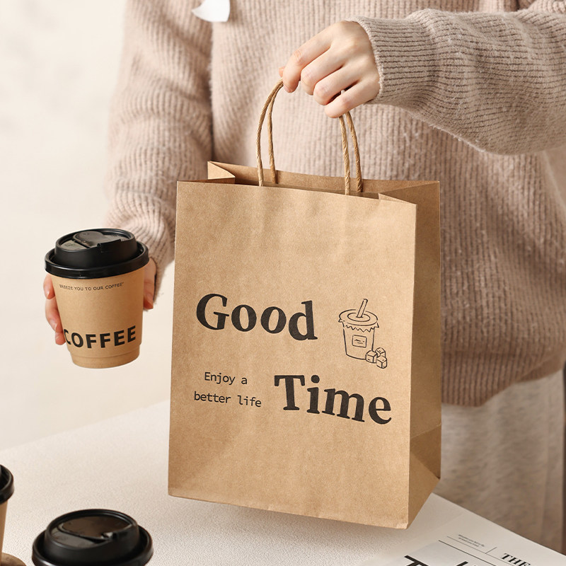加厚牛皮纸打包装袋子食品级礼物品外卖专用手提家收纳小号ins风