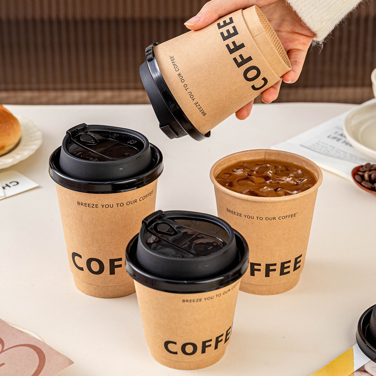 咖啡杯子一次性纸杯家用加厚食品级热饮带盖子豆浆高级感精致外带