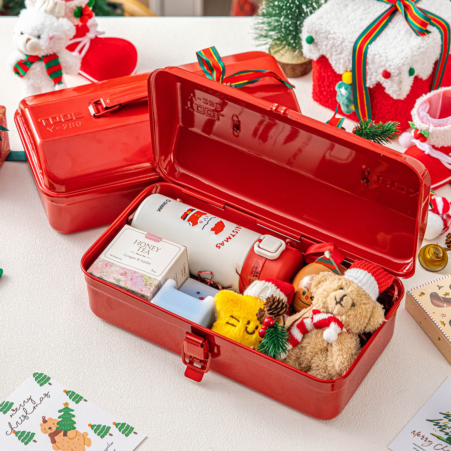 圣诞长方形包装铁盒翻盖收纳储物送人空罐曲奇饼干烘焙伴手礼物节