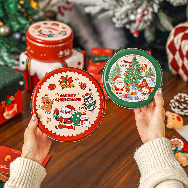 圆形马口铁收纳包装盒子空圣诞