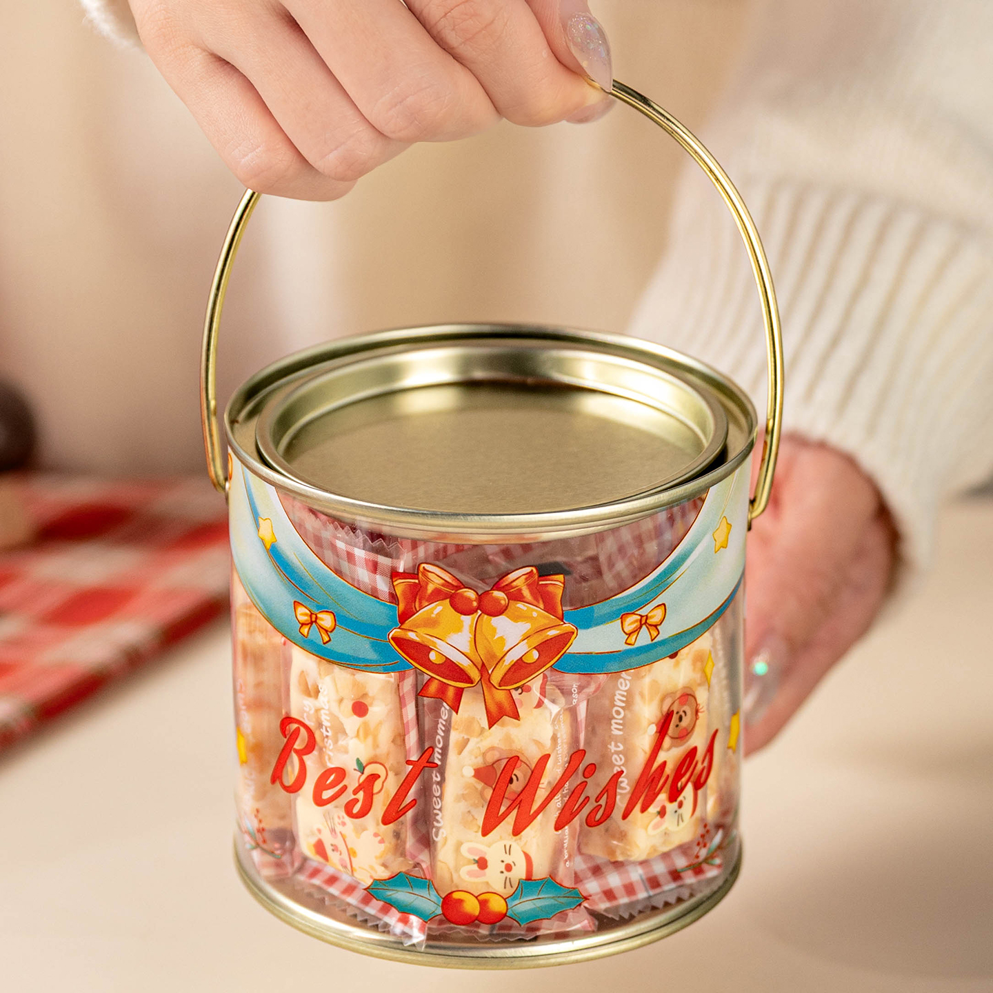 圣诞饼干罐曲奇烘焙糖果礼物品桶平安夜苹果礼盒节透明零食手提拎