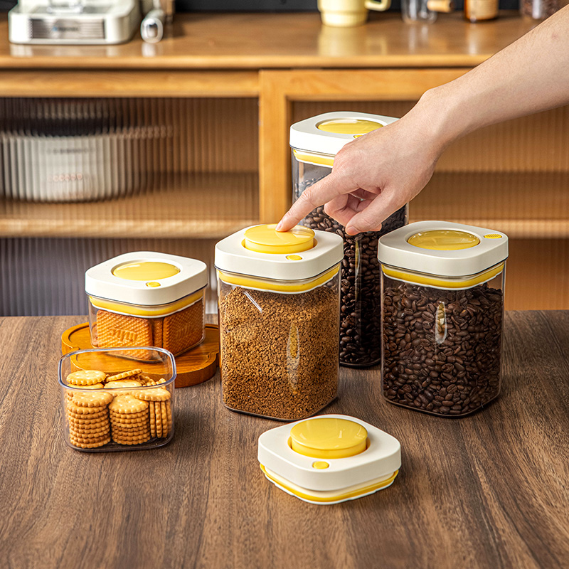 微真空按压式咖啡豆保存罐食品玻璃级密封储存罐茶叶收纳储物罐瓶