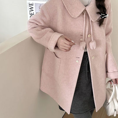 娃娃领蝴蝶结双面羊绒大衣