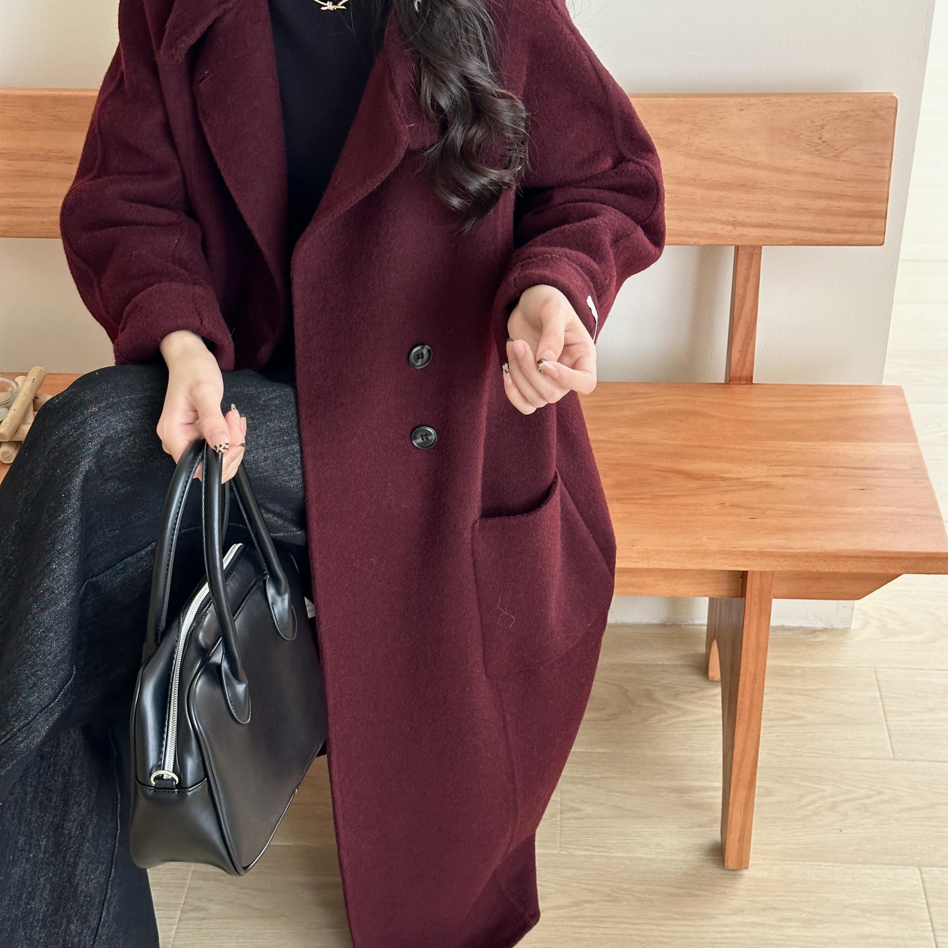 2025秋冬新款立领单排扣双面羊毛大衣长款宽松显瘦羊毛外套女时尚