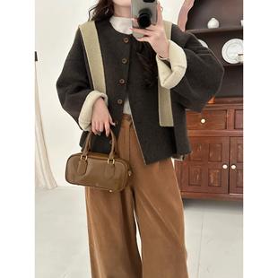 双面羊绒大衣女短款2026秋冬新款宽松显瘦小个子羊毛外套配披肩