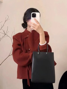 新中式红色双面羊毛外套女短款小个子设计感结婚新年呢子大衣秋冬