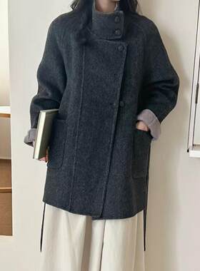高级感立领双面羊绒大衣中长款女小个子短款洋气质秋冬羊毛呢外套