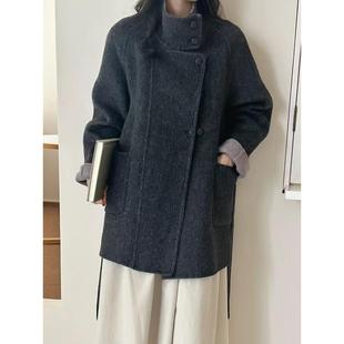 高级感立领双面羊绒大衣中长款女小个子短款洋气质秋冬羊毛呢外套