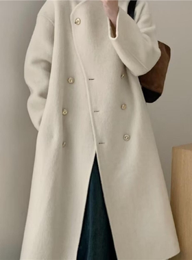 2025新款立领韩系灰色双面羊绒大衣女长款赫本风羊毛呢外套反季