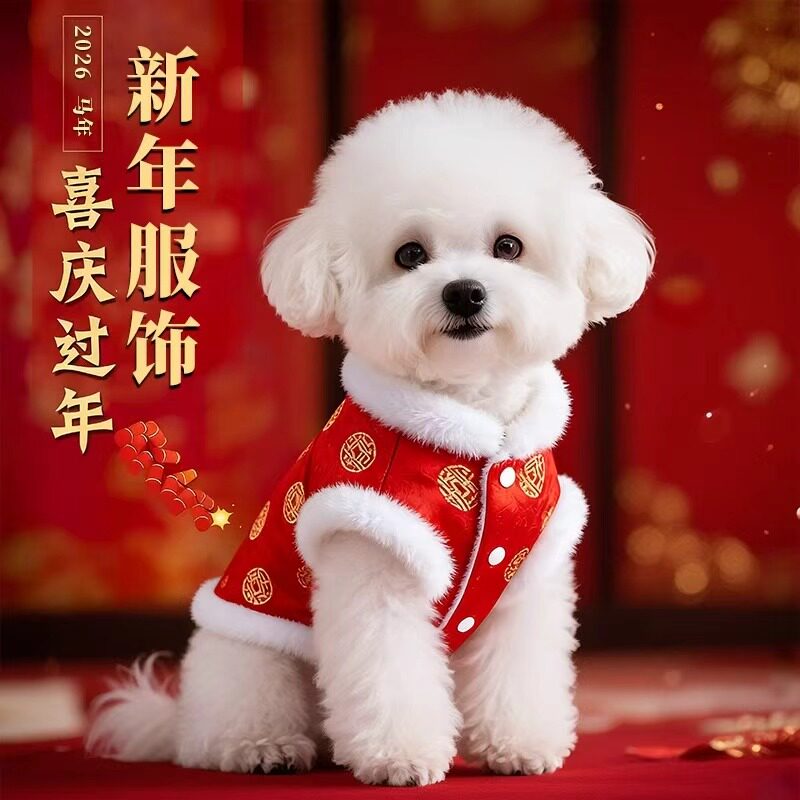 2026新款小狗狗衣服可爱宠物猫泰迪冬季比熊新年过年棉袄博美冬装图片
