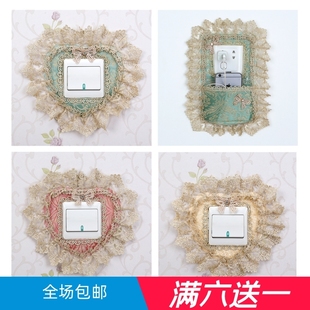 包郵 飾四個 實物拍攝9Bmba5VYnj 布藝花邊開關(guān)貼裝 MJ家純手工歐式