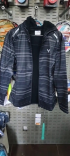 正品胜利威克多羽毛球开衫卫衣女款戴帽薄绒运动服上衣 灰黑色