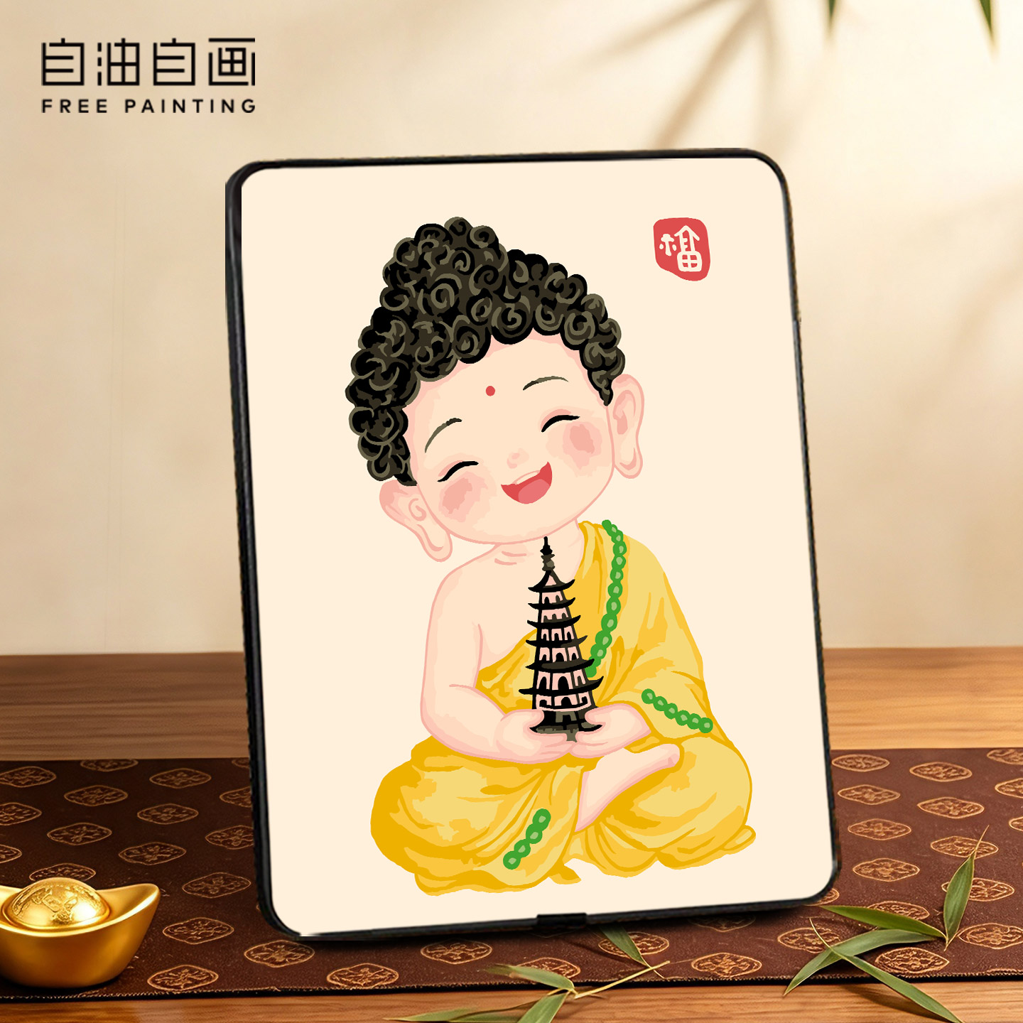 中式手工填色丙烯数字油画