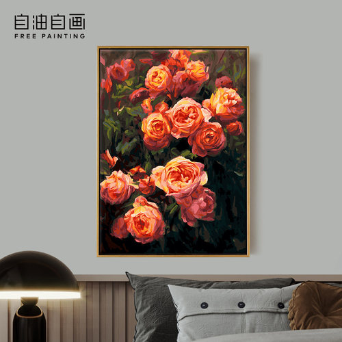 自油自画DIY数字油画盛放的玫瑰