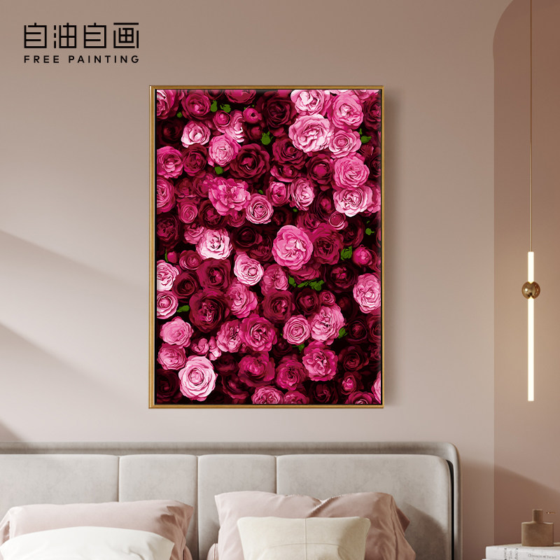 自油自画 数字油画diy手绘手工填充填色减压丙烯油彩画 玫瑰信笺